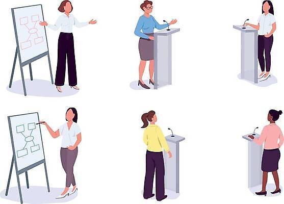 EPS 해외이미지 전신 여자 흑인 일러스트 회의 직장 여러명 성인 비즈니스우먼 발표 만화 화이트보드 리더쉽 성인여자만 해외일러스트 서양인 다수 회사 비즈니스 사람 직장인 여자만 성인만 파일형식 벡터 이미지허브