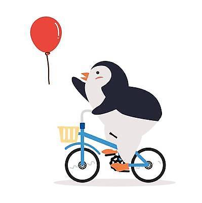 EPS 해외이미지 일러스트 사람없음 자전거 승차 펭귄 풍선 펭귄캐릭터 손뻗기 해외일러스트 동물캐릭터 모션 조류 바이크 파일형식 벡터 이미지허브