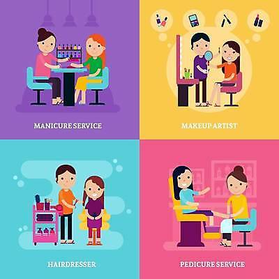 EPS 해외이미지 전신 여자 남자 의자 일러스트 휴식 관리 여러명 성인 뷰티 거울 립스틱 화려 네일아트 미용사 아이섀도 테라피 스타일리스트 성인만 해외일러스트 직업 가구 다수 컨셉 사람 화장품 파일형식 벡터 이미지허브
