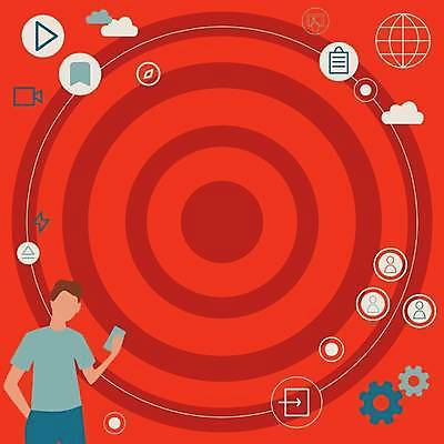 EPS 해외이미지 남자 백그라운드 일러스트 비즈니스 아이디어 한명 들기 상반신 성인 빨간색 스마트폰 원형 톱니바퀴 성인남자한명만 카피스페이스 해외일러스트 도형 1 컬러 컨셉 모션 사람 핸드폰 스마트기기 공백 남자한명만 성인남자만 파일형식 벡터 이미지허브