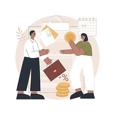 EPS 해외이미지 라이프스타일 여자 남자 서류가방 일러스트 비즈니스 들기 손짓 성인 두명 동전 달력 계약 문서 성인만 해외일러스트 돈 가방 모션 사람 생활 파일형식 벡터 이미지허브