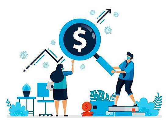 EPS 해외이미지 전신 식물 여자 남자 화살표 의자 일러스트 비즈니스 돋보기 마스크 들기 성인 두명 책 동전 저축 신용카드 바이러스 투자 상승 성인만 해외일러스트 가구 컨셉 돈 모션 사람 금융 파일형식 벡터 이미지허브