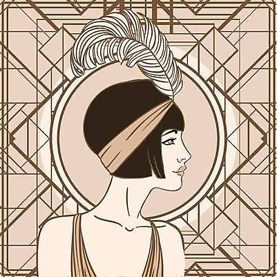 EPS 해외이미지 디자인 드레스 여자 일러스트 한명 상반신 성인 빈티지 화려 깃털 베이지색 스타일 성인여자한명만 해외일러스트 1 옷 컬러 컨셉 사람 여자한명만 성인여자만 파일형식 벡터 이미지허브