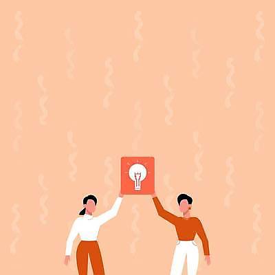 EPS 해외이미지 여자 남자 백그라운드 곡선 일러스트 비즈니스 전구 아이디어 들기 상반신 성인 두명 주황색 성인만 카피스페이스 해외일러스트 선 컬러 컨셉 모션 사람 공백 파일형식 벡터 이미지허브