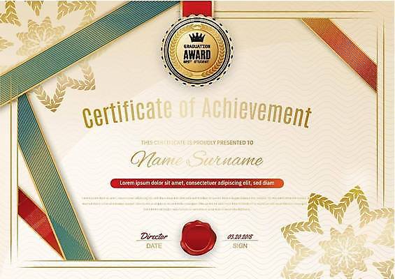 EPS 해외이미지 리본 꽃무늬 일러스트 타이포그라피 사람없음 노란색 상패 메달 임명장 상장프레임 해외일러스트 문자 꽃 컬러 무늬 프레임 상_우승 상_상패 파일형식 벡터 이미지허브