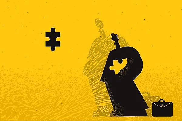 EPS 해외이미지 실루엣 서류가방 일러스트 사람모양 사람없음 노란색 검은색 공백 퍼즐 퍼즐조각 우울증 해외일러스트 모양 컬러 조각 가방 촬영기법 질병 파일형식 벡터 이미지허브