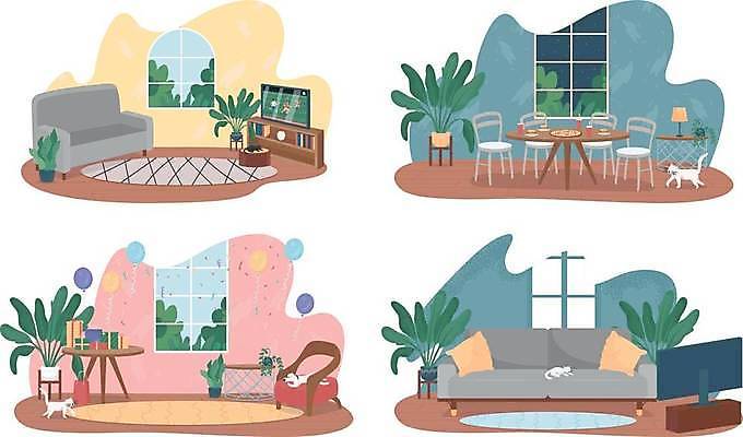 EPS 해외이미지 가구 거실 의자 일러스트 탁자 사람없음 반려동물 주방 고양이 해외일러스트 동물 생활용품 포유류 파일형식 벡터 이미지허브