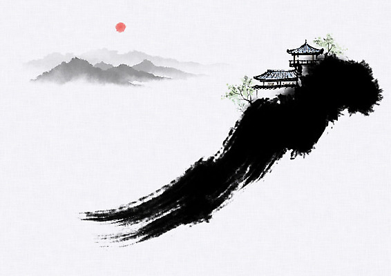 PSD 나무 고건축 일러스트 캘리그라피 붓터치 산 주택 풍경 사람없음 태양 달 언덕 번짐 국내일러스트 자연요소 식물 건축물 건물 파일형식 효과