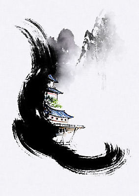 PSD 고건축 일러스트 캘리그라피 붓터치 산 주택 풍경 사람없음 언덕 번짐 국내일러스트 건축물 건물 파일형식 효과