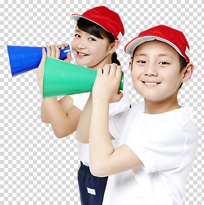 외국인 해외기획촬영 편집이미지 여자 남자 초등학생 어린이 응원 모션 서기 미소 들기 누끼 사람 동양인 상반신 두명 옆모습 10대 확성기 일본인 즐거움 열정 체육복 PNG 어린이만 십대만 편집소스 학생 감정 뷰포인트 청소년 표정 인종 운동복 체육 파일형식