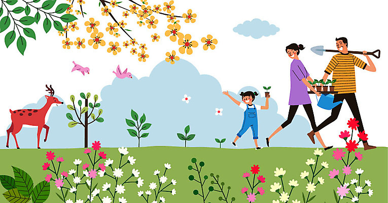 나무 동물 구름 여자 남자 꽃 어린이 일러스트 가족 자연 조류 사슴 들기 사람 성인 세명 초록색 새싹 자연보호 환경 삽 식목일 묘목 국내일러스트 AI파일 자연요소 식물 기념일 컬러 포유류 관계 모션 보호 생태계 파일형식 벡터