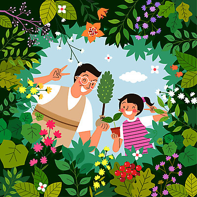 나무 구름 여자 남자 꽃 어린이 일러스트 가족 자연 들기 사람 성인 두명 초록색 새싹 환경 식목일 즐거움 나무심기 묘목 부녀 국내일러스트 AI파일 자연요소 식물 기념일 딸 감정 컬러 관계 모션 아빠 생태계 심기 파일형식 벡터