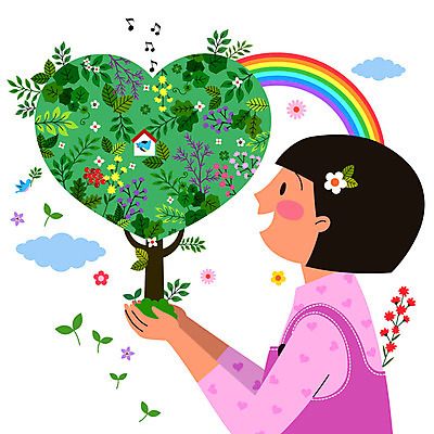 나무 동물 구름 무료이미지 여자 꽃 어린이 무지개 일러스트 자연 조류 한명 들기 사람 소녀 초록색 새싹 환경 기쁨 하트 식목일 소녀한명만 국내일러스트 AI파일 자연요소 모양 식물 1 기념일 감정 컬러 모션 생태계 여자한명만 소녀만 파일형식 벡터