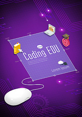 PSD 편집이미지 교육 사람없음 책 노트북 보라색 마우스 커서 골뱅이기호 에듀 에듀케이션 컴퓨터교육 코딩 스쿨팩 이미지편집 기호 컬러 전자제품 컴퓨터용품 파일형식