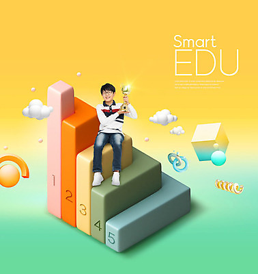 PSD 편집이미지 교육 남자 어린이 한명 들기 사람 앉기 소년 노란색 한국인 트로피 스마트 등수 민트색 에듀 에듀케이션 소년한명만 스쿨팩 이미지편집 1 컬러 컨셉 모션 동양인 상_우승 남자한명만 소년만 파일형식