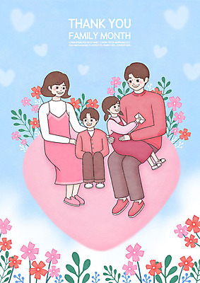 전신 PSD 구름 여자 남자 꽃 행복 어린이 분홍색 하늘색 일러스트 가족 하늘 대화 사랑 사람 앉기 소녀 소년 여러명 성인 부모 한국인 자녀 하트 어버이날 5월 가정의달 국내일러스트 자연요소 모양 식물 기념일 감정 컬러 다수 관계 모션 말하기 동양인 파란색 날짜 파일형식