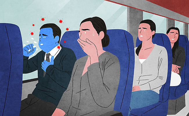 PSD 여자 남자 일러스트 버스 사람 앉기 여러명 상반신 성인 바이러스 불안 사회이슈 감염 전염 승객 입가림 차안 기침 전염병 성인만 불편함 코로나바이러스 델타변이바이러스 국내일러스트 감정 육상교통 다수 컨셉 모션 대중교통 가림 감각 질병 파일형식
