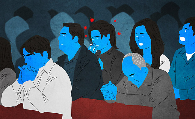 PSD 여자 남자 종교 일러스트 종교건축 사람 앉기 여러명 상반신 성인 기도 바이러스 사회이슈 감염 전염 기침 전염병 노인만 코로나바이러스 델타변이바이러스 국내일러스트 건축 다수 컨셉 모션 질병 성인만 파일형식