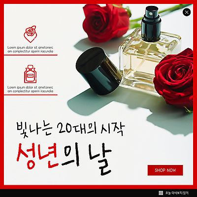 PSD 템플릿 꽃 ZIP 웹템플릿 팝업 이벤트팝업 웹팝업 성인 사람없음 빨간색 장미 향수 성년식 성년의날 빅팝업 이미지템플릿 식물 기념일 컬러 사람 화장품 파일형식