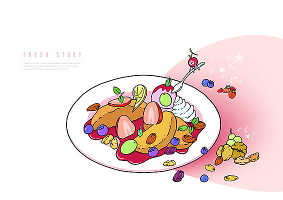 PSD 음식 분홍색 채소 과일 일러스트 재료 딸기 디저트 사람없음 숟가락 과일캐릭터 국내일러스트 일러캐릭터 캐릭터 컬러 수저 파일형식
