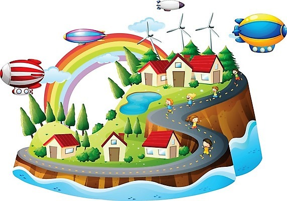 EPS 해외이미지 클립아트 나무 식물 구름 무료이미지 도로 어린이 섬 백그라운드 무지개 일러스트 바람 거리 주택 사람 건물 컬러풀 마을 연못 비행선 해외202004 해외일러스트 자연요소 건축물 길 컬러 교통시설 날씨 파일형식 벡터 무료콘텐츠