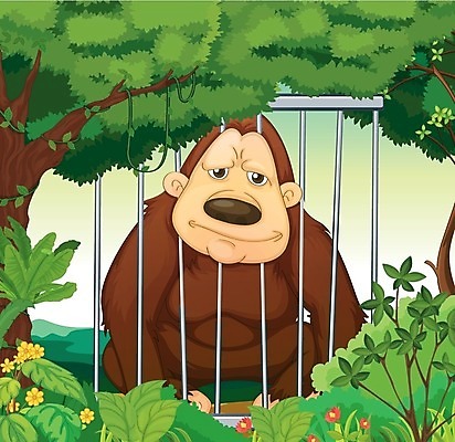 EPS 해외이미지 클립아트 나무 식물 동물 꽃 잎 일러스트 포유류 자연 하늘 풍경 그래픽 갈색 나뭇가지 원숭이 바 숲 만화 감옥 언덕 그림 장면 포도나무 새장 유인원 고릴라 죄수 철강 해외202004 해외일러스트 컬러 과일나무 생태계 케이지 파일형식 벡터