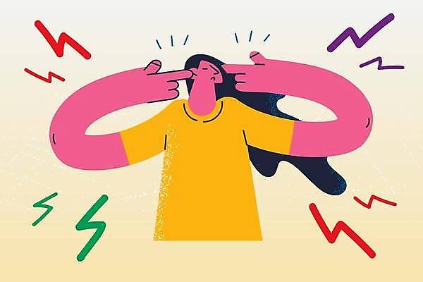 EPS 해외이미지 여자 일러스트 스트레스 한명 상반신 성인 노란색 고통 귀막기 두통 성인여자한명만 해외일러스트 1 감정 컬러 사람 손짓 질병 여자한명만 성인여자만 파일형식 벡터 이미지허브