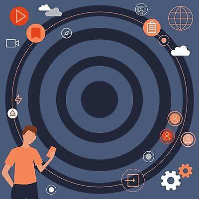 EPS 해외이미지 남자 백그라운드 일러스트 비즈니스 아이디어 한명 들기 상반신 성인 스마트폰 지구본 원형 남색 톱니바퀴 성인남자한명만 카피스페이스 해외일러스트 도형 1 컬러 컨셉 모션 사람 핸드폰 스마트기기 공백 남자한명만 성인남자만 파일형식 벡터 이미지허브