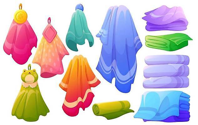 EPS 해외이미지 클립아트 무늬 일러스트 종류 사람없음 세트 수건 다양 오브젝트 동물모양 목욕타월 걸이 접기 걸기 해외일러스트 모양 동물 다수 모션 위생용품 파일형식 벡터 이미지허브