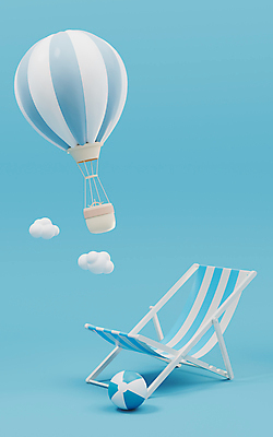 포토 JPG 해외이미지 하늘색 사람없음 여름휴가 바캉스 3D 열기구 비치볼 선베드 해외포토 의자 공 항공교통 휴가 바캉스용품 파란색 디지털합성 파일형식 여름_계절 이미지허브
