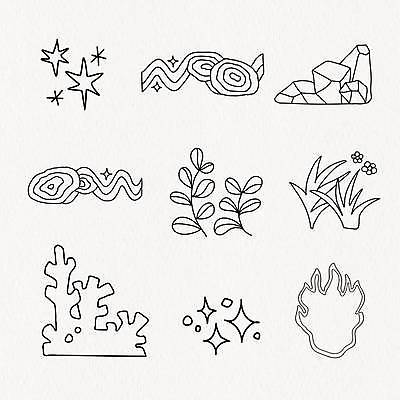 EPS 해외이미지 디자인 스티커 잎 일러스트 자연 불 사람없음 그래픽 반짝임 세트 돌_바위 산호 라인아트 손그림 암초 풀기 해외일러스트 자연요소 식물 선 모션 자포동물 생태계 파일형식 벡터 이미지허브