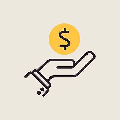 EPS 해외이미지 돈 일러스트 사람없음 노란색 달러 동전 심볼 손모양 해외일러스트 모양 컬러 재산 파일형식 벡터 손_신체부위 이미지허브