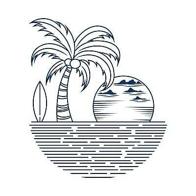 EPS 해외이미지 물결 바다 라인일러스트 일러스트 사람없음 야자수 태양 서핑보드 심볼 라인아트 해외일러스트 자연요소 나무 선 보드_스포츠 파일형식 벡터 이미지허브