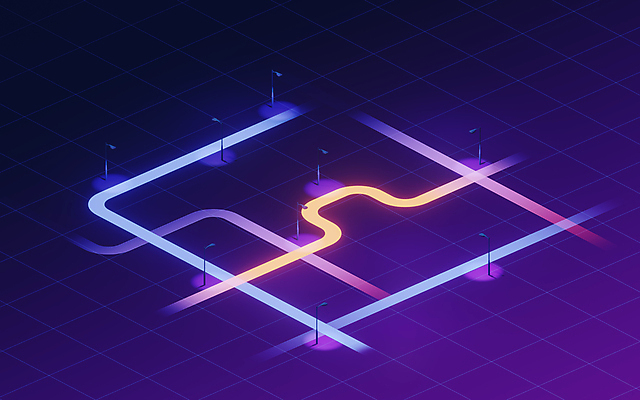 EPS 해외이미지 길 가로등 일러스트 사람없음 파란색 빛 보라색 네온 격자 그라데이션 스카이라인 해외일러스트 공공시설 컬러 무늬 파일형식 벡터 이미지허브