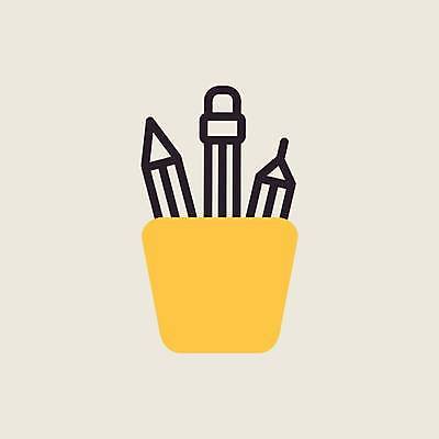 EPS 해외이미지 디자인 교육 일러스트 문구용품 사람없음 연필 노란색 연필꽂이 해외일러스트 컬러 학용품 필기구 오브젝트 파일형식 벡터 이미지허브