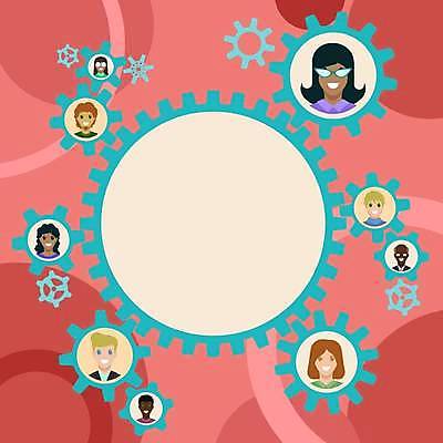 EPS 해외이미지 여자 남자 백그라운드 일러스트 프레임 여러명 성인 사람없음 톱니바퀴 성인만 카피스페이스 해외일러스트 다수 사람 공백 파일형식 벡터 이미지허브