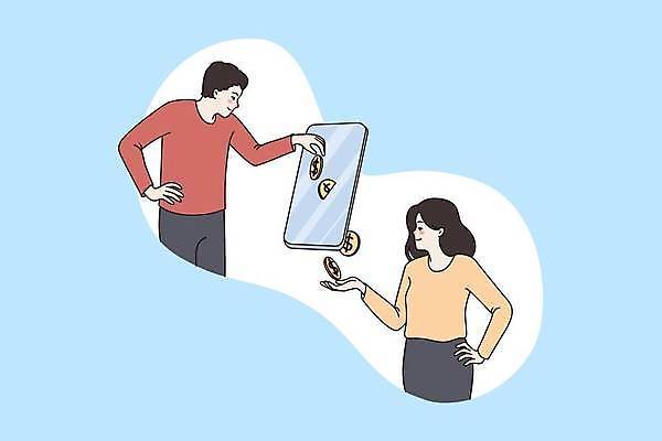 EPS 해외이미지 여자 남자 허리손 컨셉 돈 일러스트 비즈니스 모바일 성인 두명 금융 스마트폰 동전 서비스 주기 획득 온라인 스마트뱅킹 핀테크 성인만 해외일러스트 포즈 모션 사람 경제 핸드폰 스마트기기 재산 뱅킹 파일형식 벡터 이미지허브