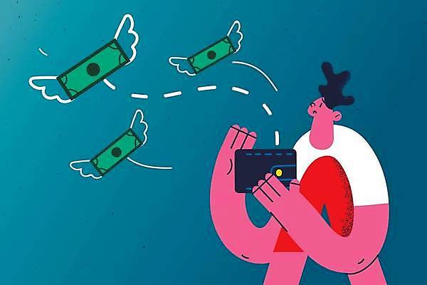 EPS 해외이미지 남자 지폐 돈 일러스트 한명 들기 성인 경제 지갑 위험 파산 분실 위기 적자 성인남자한명만 해외일러스트 1 컨셉 모션 사람 금융 재산 남자한명만 성인남자만 파일형식 벡터 이미지허브