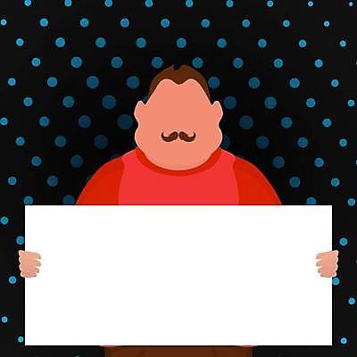 EPS 해외이미지 배너 남자 백그라운드 컨셉 일러스트 프레임 한명 상반신 성인 검은색 물방울무늬 팻말 잡기 발표 사인 시위 집회 항의 얼굴없음 성인남자한명만 해외일러스트 1 컬러 무늬 모션 사람 남자한명만 성인남자만 파일형식 벡터 이미지허브