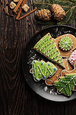 포토 JPG 해외이미지 크리스마스 실내 사람없음 하이앵글 쿠키 솔방울 크리스마스트리모양쿠키 진저쿠키 나무배경 해외포토 기념일 뷰포인트 백그라운드 디저트 내부 파일형식 이미지허브