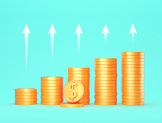 포토 JPG 해외이미지 화살표 하늘색 그래프 사람없음 3D 달러 금색 절약 투자 동전탑 해외포토 컬러 컨셉 돈 비즈니스 파란색 쌓기 동전 디지털합성 파일형식 이미지허브