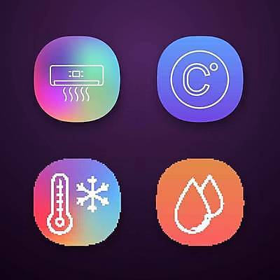 EPS 해외이미지 일러스트 눈꽃 사람없음 컬러풀 물방울 어플리케이션 온도계 에어컨 온도 그라데이션 해외일러스트 컬러 눈_날씨 가전제품 파일형식 벡터 이미지허브