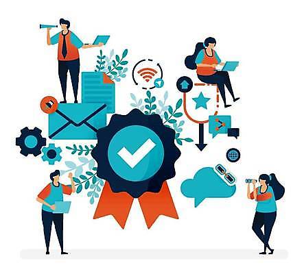 EPS 해외이미지 전신 여자 남자 말풍선 일러스트 비즈니스 서기 들기 앉기 여러명 성인 파란색 망원경 메달 스마트 확인 와이파이 성인만 해외일러스트 컬러 다수 컨셉 모션 사람 무선인터넷 상_상패 파일형식 벡터 이미지허브