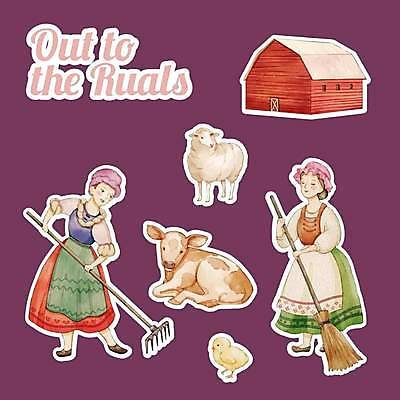 EPS 해외이미지 전신 여자 스티커 일러스트 병아리 세마리 서기 들기 성인 두명 목장 양 농기구 빗자루 젖소 창고 손그림 엘리먼트 유럽풍 성인여자만 해외일러스트 농업 포유류 모션 조류 3 사람 소 청소도구 여자만 성인만 파일형식 벡터 이미지허브