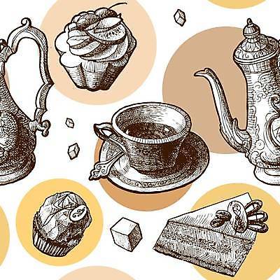 EPS 해외이미지 디자인 커피 일러스트 디저트 미술 사람없음 케이크 초콜릿 달콤 찻잔 찻주전자 스케치 컵케이크 해외일러스트 음료 음식 주전자 문화예술 잔 맛 파일형식 벡터 이미지허브