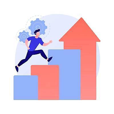 EPS 해외이미지 남자 화살표 일러스트 비즈니스 그래프 한명 성인 성장 톱니바퀴 오르기 성인남자한명만 해외일러스트 1 모션 사람 남자한명만 성인남자만 파일형식 벡터 이미지허브