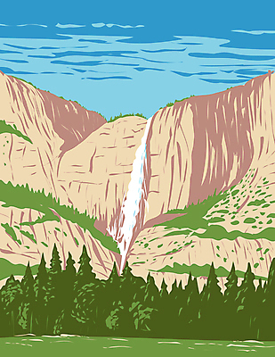 JPG 해외이미지 일러스트 자연 산 사람없음 폭포 그림 캘리포니아 카툰스타일 요세미티국립공원 해외일러스트 국립공원 미국 생태계 파일형식 이미지허브