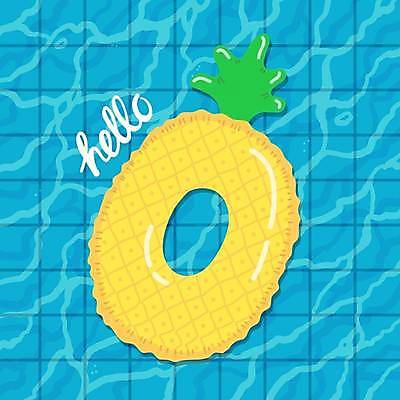 EPS 해외이미지 디자인 일러스트 수영장 사람없음 파란색 파인애플 감성 튜브 해외일러스트 컬러 컨셉 과일 열대과일 파일형식 벡터 이미지허브