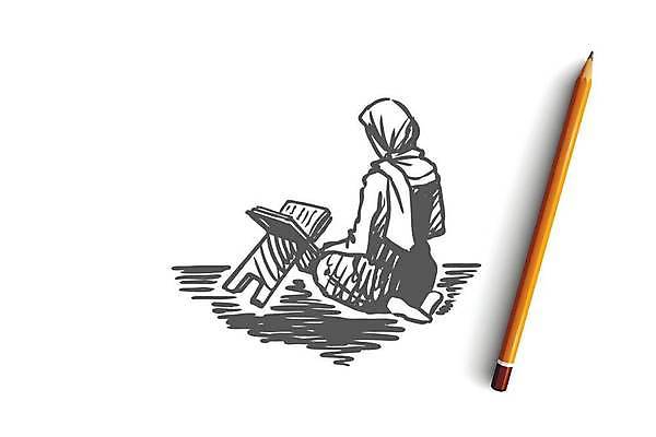 EPS 해외이미지 전통 드레스 행복 종교 문화 어린이 컨셉 일러스트 책 독서 평화 기도 무릎꿇기 이슬람교 스케치 모스크 손그림 신성 베일 월 고립 두바이 라마단 신앙심 아랍어 해외일러스트 옷 감정 모션 미술 사람 날짜 아랍에미리트 파일형식 벡터 이미지허브