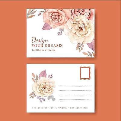 EPS 해외이미지 꽃 리플렛 일러스트 사람없음 세트 흰색 엽서 해외일러스트 식물 컬러 편지 파일형식 벡터 이미지허브